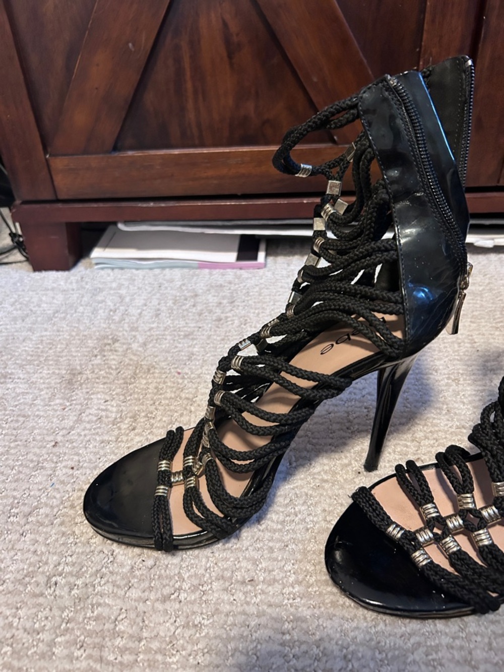 Bebe Black Strappy Cage Heels w/ Metallic Rope Detail – Size 9 - Picture 3 of 16